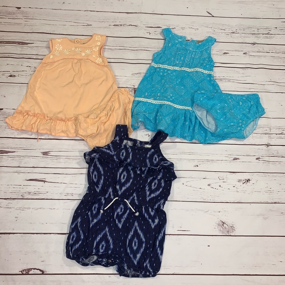 Lot of two dresses and one romper for toddler girl